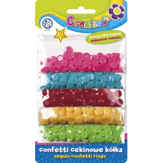 Confetti cekinowe kółka na blistrze - mix 5 kolorów intensywnych 1000 sztuk, Produkty kreatywne, Artykuły szkolne