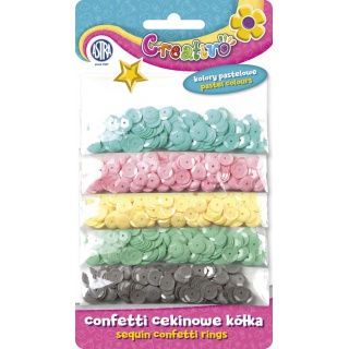 Confetti cekinowe kółka na blistrze - mix 5 kolorów pastelowych 1000 sztuk, Produkty kreatywne, Artykuły szkolne
