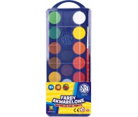 Farby akwarelowe Astra 18 kolorów - fi 23,5 mm z eurozawieszką, Plastyka, Artykuły szkolne