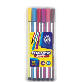 Flamastry Astra heksagonalne w plastikowym boxie - 12 sztuk, Plastyka, Artykuły szkolne