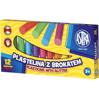Plastelina Astra z brokatem 12 kolorów, Produkty kreatywne, Artykuły szkolne