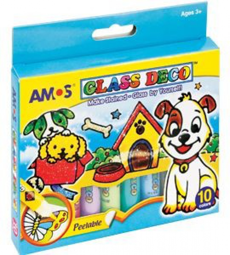 Farby witrażowe AMOS GD10P10 - 10,5ml x 10 kolorów, Plastyka, Artykuły szkolne