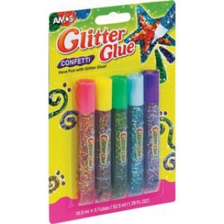 Klej z brokatem AMOS confetti GCF10B5 - 10,5ml x 5 kolorów, Produkty kreatywne, Artykuły szkolne