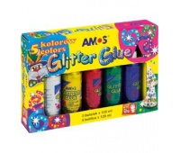 Klej z brokatem AMOS GCL120P5 - 120ml x 5 kolorów, Produkty kreatywne, Artykuły szkolne