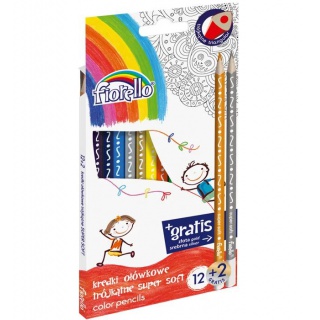 Kredki FIORELLO Super Soft 12 kol. + 2 gratis ostrz. trójkątna, Plastyka, Artykuły szkolne