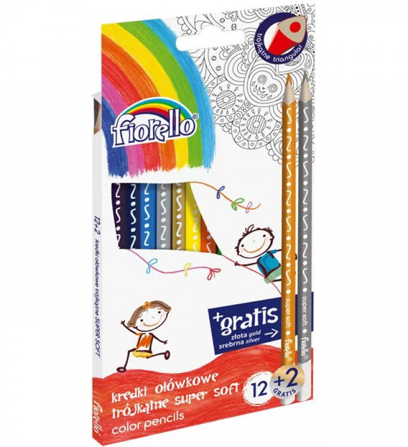 Kredki FIORELLO Super Soft 12 kol. + 2 gratis ostrz. trójkątna, Plastyka, Artykuły szkolne