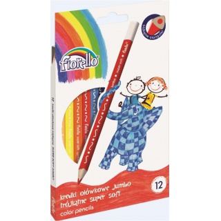 Kredki FIORELLO Super Soft 12 kol. ostrz. trójkątna JUMBO, Plastyka, Artykuły szkolne