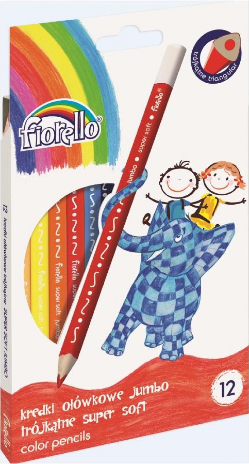 Kredki FIORELLO Super Soft 12 kol. ostrz. trójkątna JUMBO, Plastyka, Artykuły szkolne