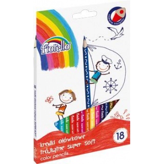 Kredki FIORELLO Super Soft 18 kol. ostrz. trójkątna, Plastyka, Artykuły szkolne