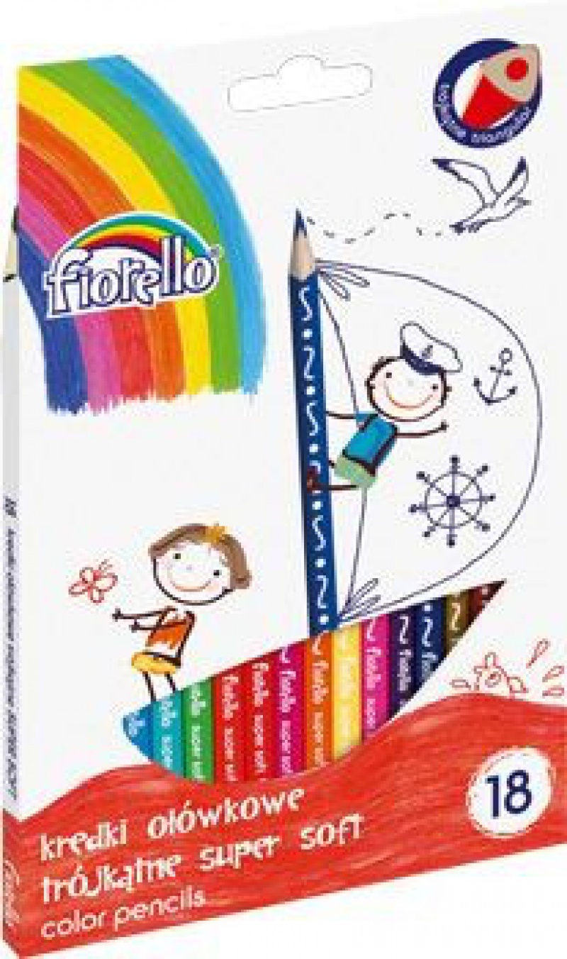 Kredki FIORELLO Super Soft 18 kol. ostrz. trójkątna, Plastyka, Artykuły szkolne
