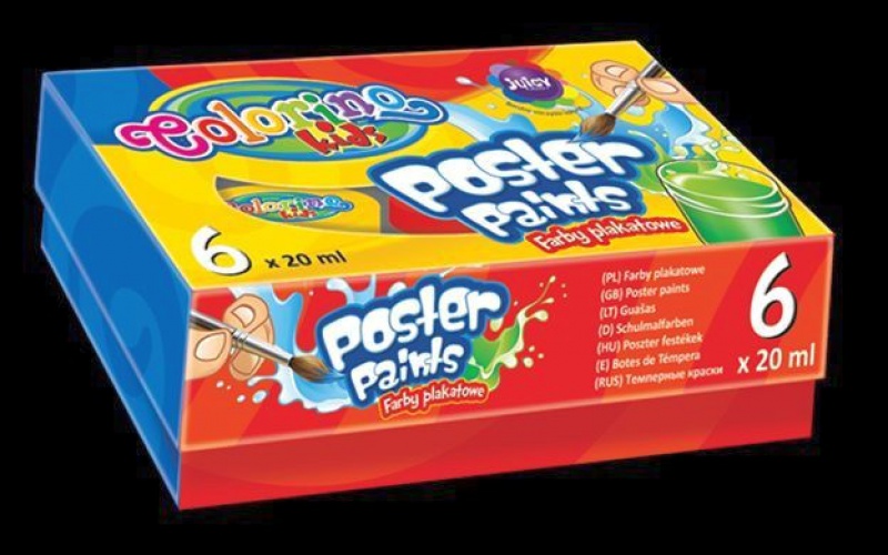 Farby plakatowe 6 kol. 20 ml Colorino Kids, Plastyka, Artykuły szkolne