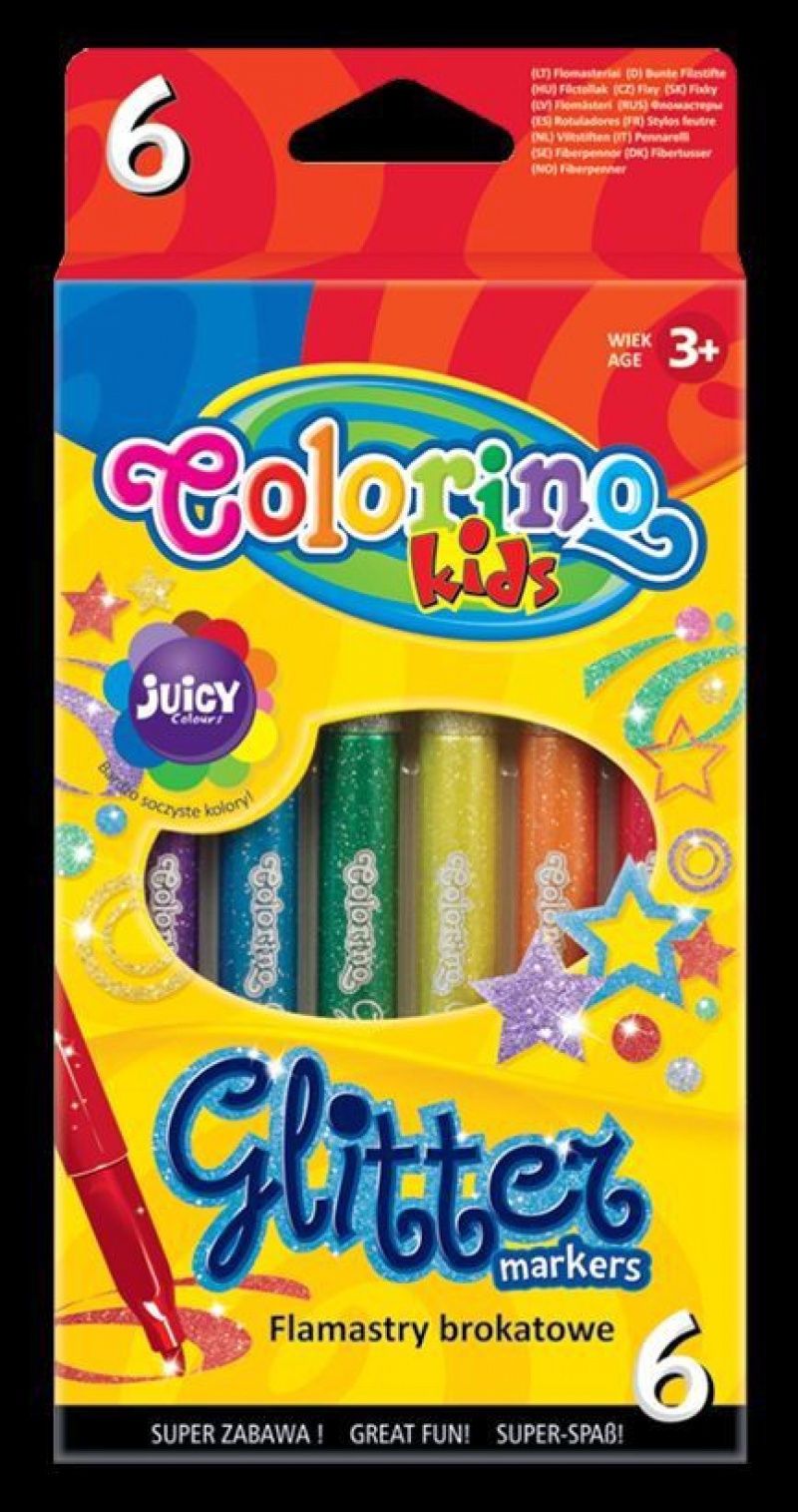 Flamastry brokatowe 6 kol. Colorino Kids, Flamastry, Artykuły do pisania i korygowania