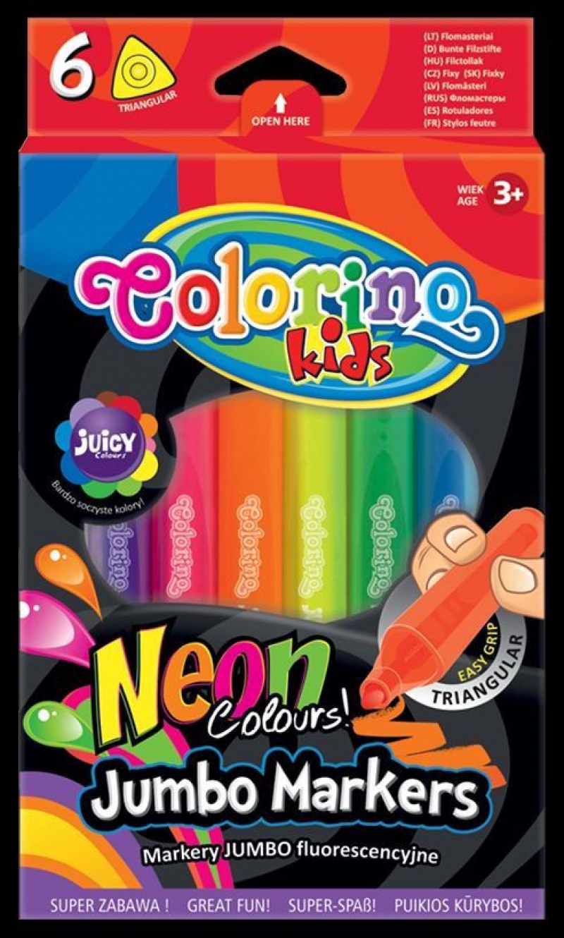 Flamastry Jumbo Neon 6 kol. Colorino Kids, Flamastry, Artykuły do pisania i korygowania