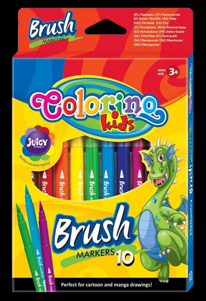 Flamastry pędzelkowe 10 kol. Colorino Kids, Flamastry, Artykuły do pisania i korygowania
