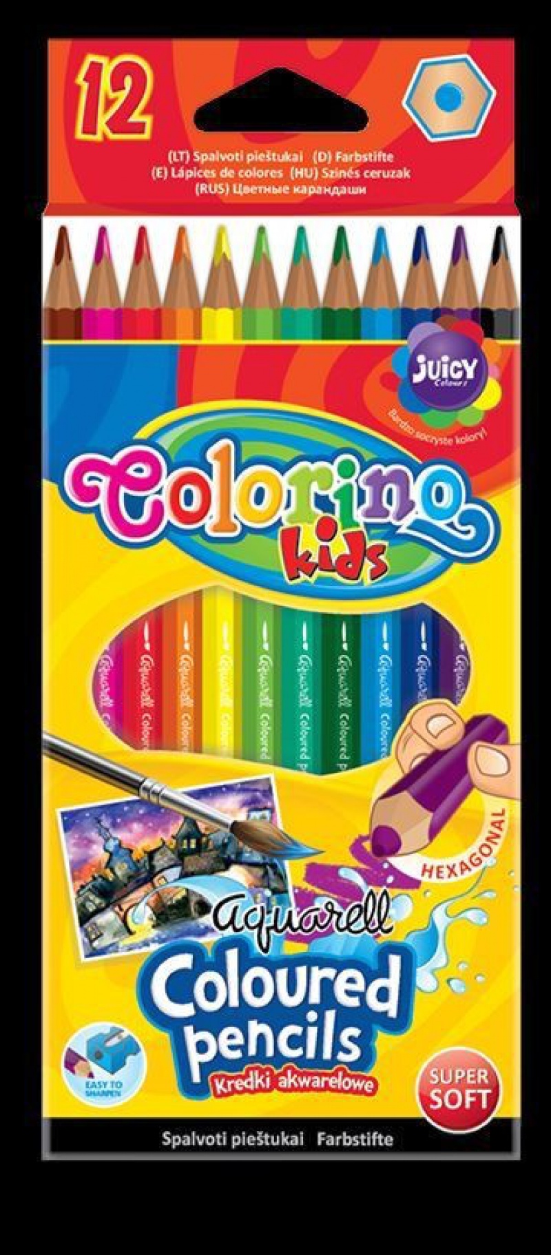 Kredki akwarelowe 12 kol. + pędzelek Colorino Kids, Plastyka, Artykuły szkolne
