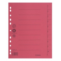 Dividers DONAU, cardboard, A4, 235x300mm, 1-10, 10 sheets, red