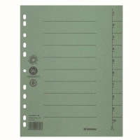 Przekładka DONAU, karton, A4, 235x300mm, 1-10, 1 karta, zielona, Przekładki kartonowe, Archiwizacja dokumentów