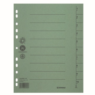 Przekładka DONAU, karton, A4, 235x300mm, 1-10, 1 karta, zielona, Przekładki kartonowe, Archiwizacja dokumentów