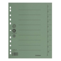 Dividers DONAU, cardboard, A4, 235x300mm, 1-10, 10 sheets, green