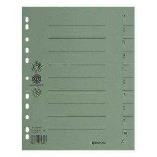 Przekładka DONAU, karton, A4, 235x300mm, 1-10, 1 karta, zielona, Przekładki kartonowe, Archiwizacja dokumentów