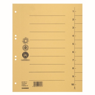Przekładka DONAU, karton, A4, 235x300mm, 1-10, 1 karta, żółta, Przekładki kartonowe, Archiwizacja dokumentów