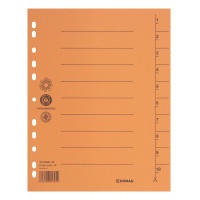 Dividers DONAU, cardboard, A4, 235x300mm, 1-10, 10 sheets, orange