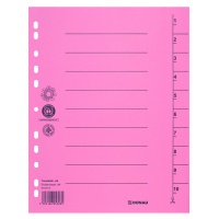 Dividers DONAU, cardboard, A4, 235x300mm, 1-10, 10 sheets, light pink