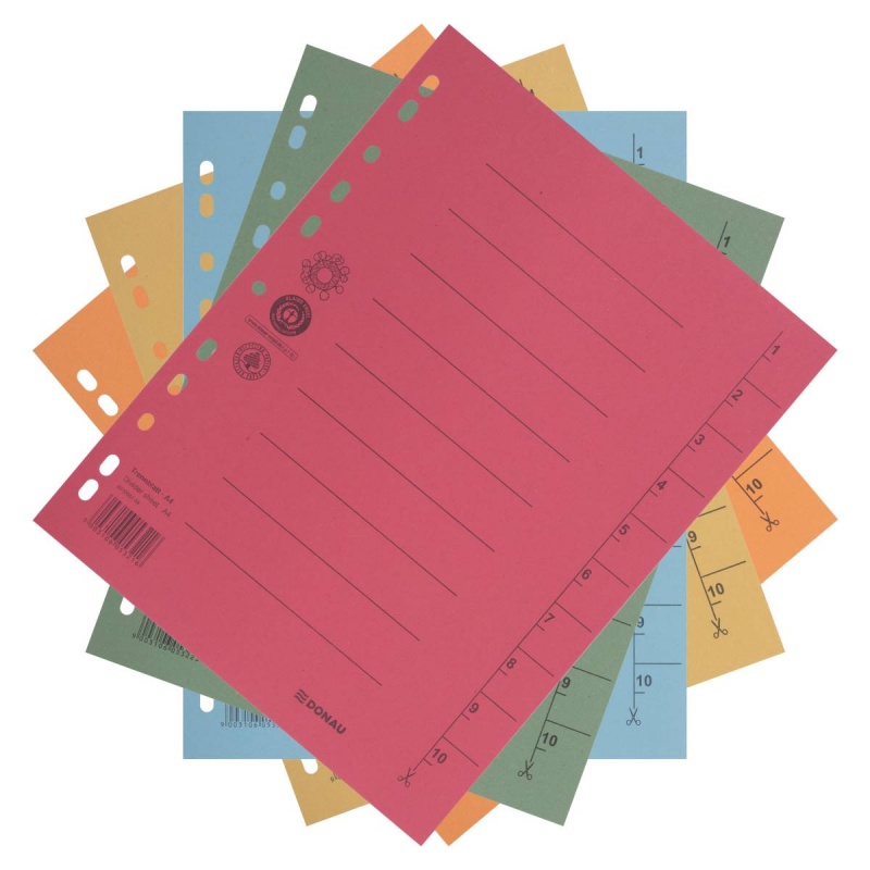 Dividers DONAU, cardboard, A4, 235x300mm, 1-10, 10 sheets, assorted colours