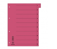 Przekładka DONAU, karton, A4, 235x300mm, 0-9, 1 karta z perforacją, czerwona, Przekładki kartonowe, Archiwizacja dokumentów