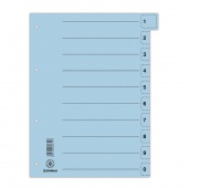 Przekładka DONAU, karton, A4, 235x300mm, 0-9, 1 karta z perforacją, niebieska, Przekładki kartonowe, Archiwizacja dokumentów