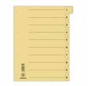 Przekładka DONAU, karton, A4, 235x300mm, 0-9, 1 karta z perforacją, żółta, Przekładki kartonowe, Archiwizacja dokumentów
