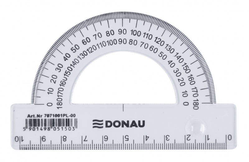 Kątomierz DONAU, 10cm, 180°, transparentny, Linijki, ekierki, kątomierze, Artykuły do pisania i korygowania
