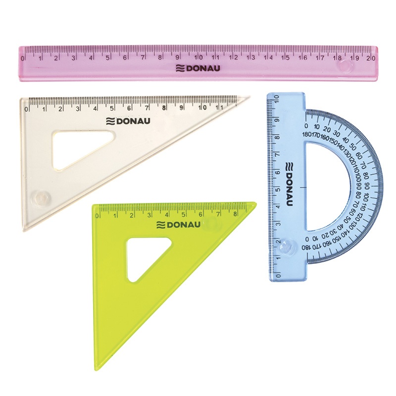 Geometry Set DONAU, small, pendant packaging, assorted colours