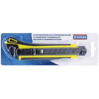 Nóż pakowy DONAU Professional, gumowa rękojeść, z blokadą, żółto-czarny, Noże, Koperty i akcesoria do wysyłek