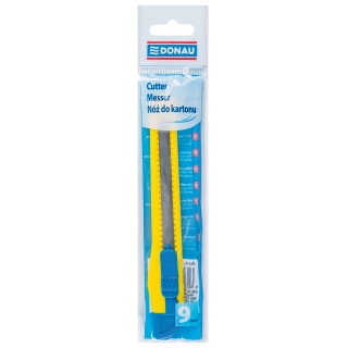 Nóż biurowy DONAU 9mm, plastikowy, z blokadą, niebiesko-żółty, Noże, Koperty i akcesoria do wysyłek