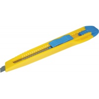 Nóż biurowy 9mm plastikowy z blokadą niebiesko-żółty, Noże, Koperty i akcesoria do wysyłek