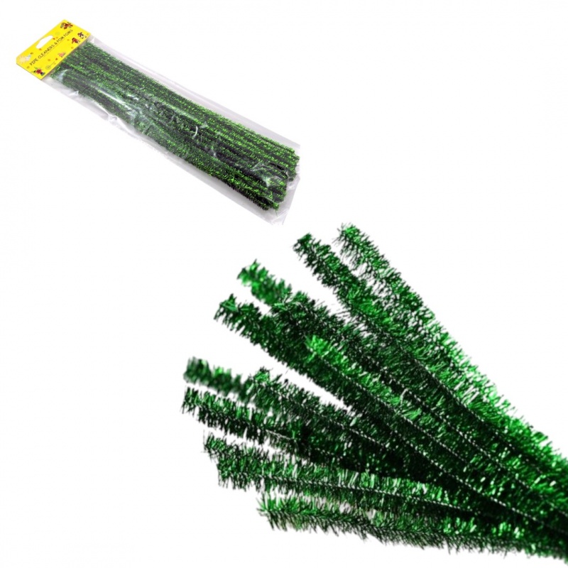 DRUCIKI DEKORACYJNE METALIZOWANE 30szt ZIELONE, Druciki, Art. kreatywne