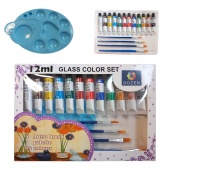 FARBY DO SZKŁA 12 KOLOR&Oacute;W + PĘDZLE