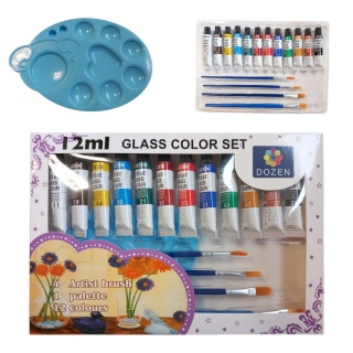 FARBY DO SZKŁA 12 KOLOR&Oacute;W + PĘDZLE