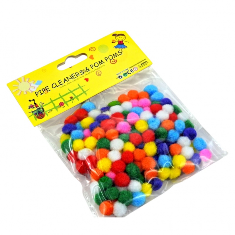 POMPONY 1cm 200szt MIX KOLOR&Oacute;W LE19-06, Pompony, Art. kreatywne