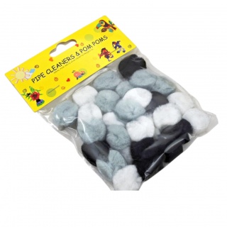 POMPONY 2,5cm 30szt ODCIENIE SZAROŚCI LE19-03, Pompony, Art. kreatywne