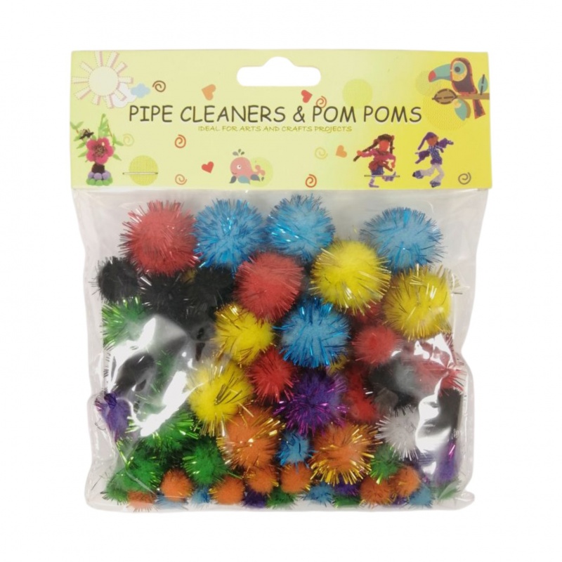 POMPONY BROKATOWE MIX KOLOR&Oacute;W ROZMIAR&Oacute;W 78szt, Pompony, Art. kreatywne
