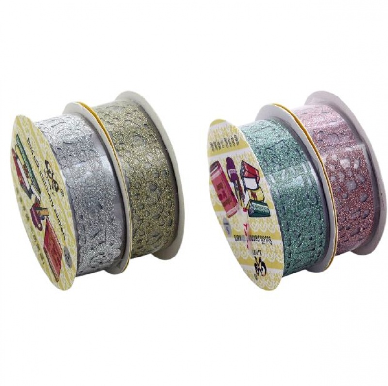 TAŚMA OZDOBNA SAMOP. GOLD POWDER LACE 1,8cm/1m, Wstążki, tasiemki, Art. kreatywne