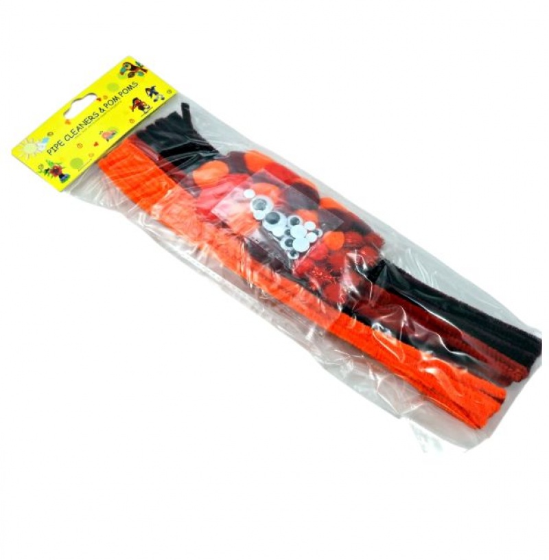 ZESTAW DRUCIKI, POMPONY, OCZKA ODCIENIE CZERWIENI, Druciki, Art. kreatywne