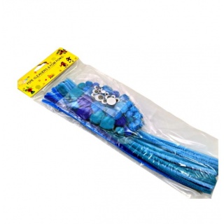 ZESTAW DRUCIKI, POMPONY, OCZKA ODCIENIE NIEBIESKI, Druciki, Art. kreatywne