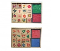 PIECZĄTKI DREWNIANE 16szt+2poduszki, Kreatywne, Zabawki