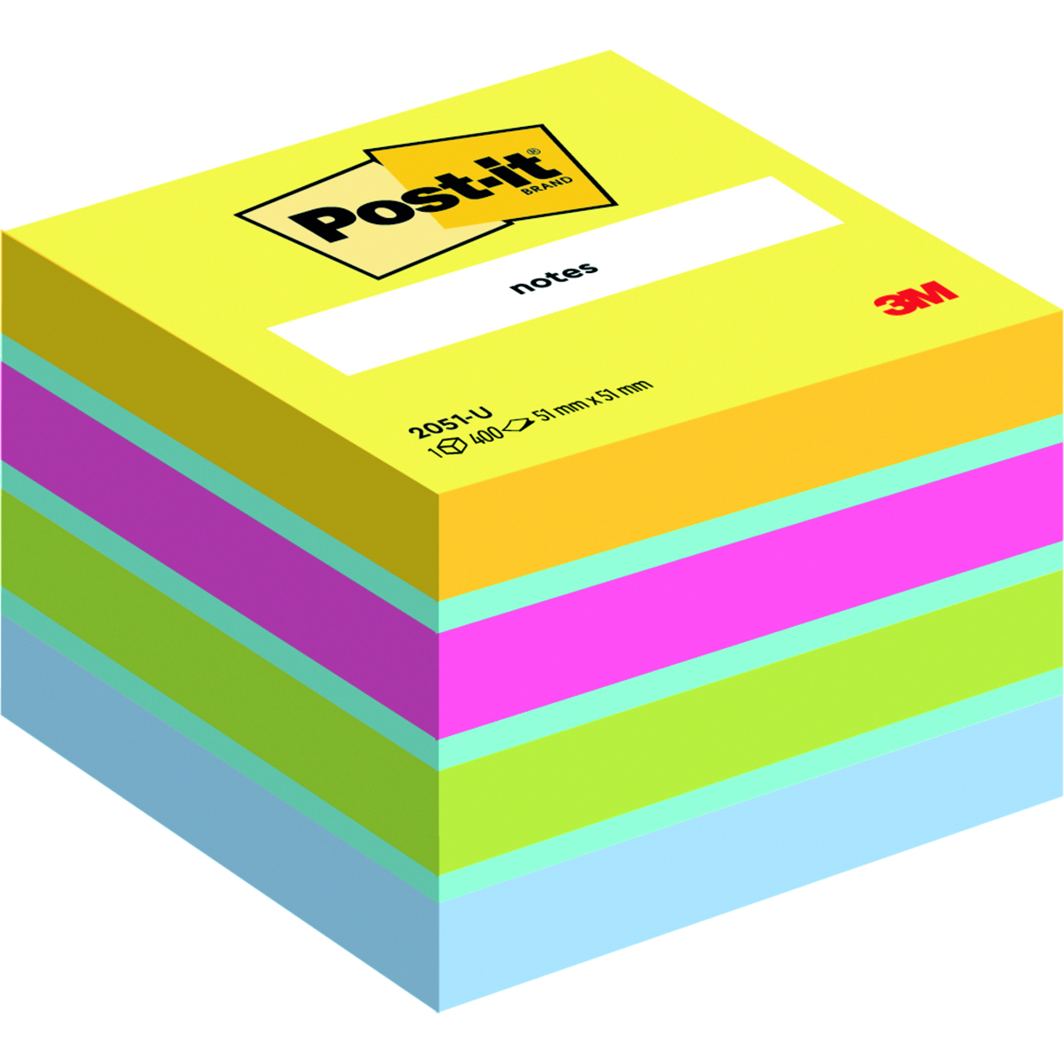 Buy Post-it Sticky note pad 2051-U 51 mm x 40 mm Ultra blue, Ultra yellow,  Ultra green, Ultra pink 400 sheet