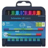 Długopis SCHNEIDER Link-It Slider, XB, stojak - podstawka, 8szt. mix kolor&oacute;w, Długopisy, Artykuły do pisania i korygowania