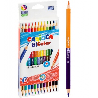 KREDKI OŁÓWKOWE TRÓJKĄTNE CARIOCA BICOLOR 12/24, Plastyka, Artykuły szkolne
