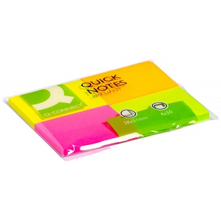 Bloczek samop. Q-CONNECT Brilliant, notes, 38x51mm, 4x50 kart., neonowe, Bloczki samoprzylepne, Papier i etykiety